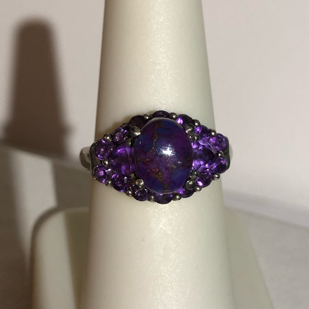 Purple Turquoise & Amethyst Ring 3.28 ctw